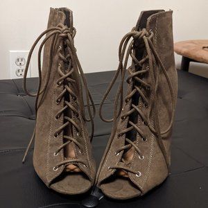 Charlotte Russe Size 8 Olive Suede Lace Up Heels
